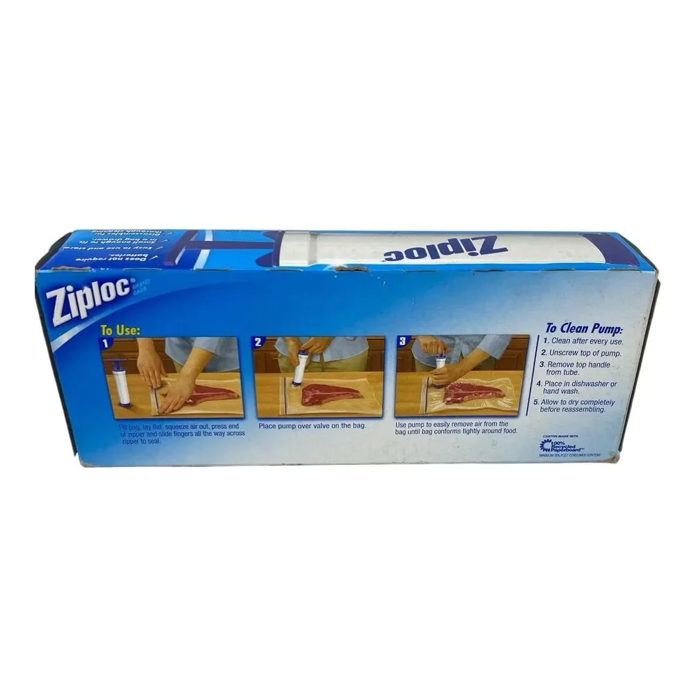 Ziploc Vacuum Starter Kit Pump and 3 Quart Freezer Bags NOS Sealed‎ Storage New